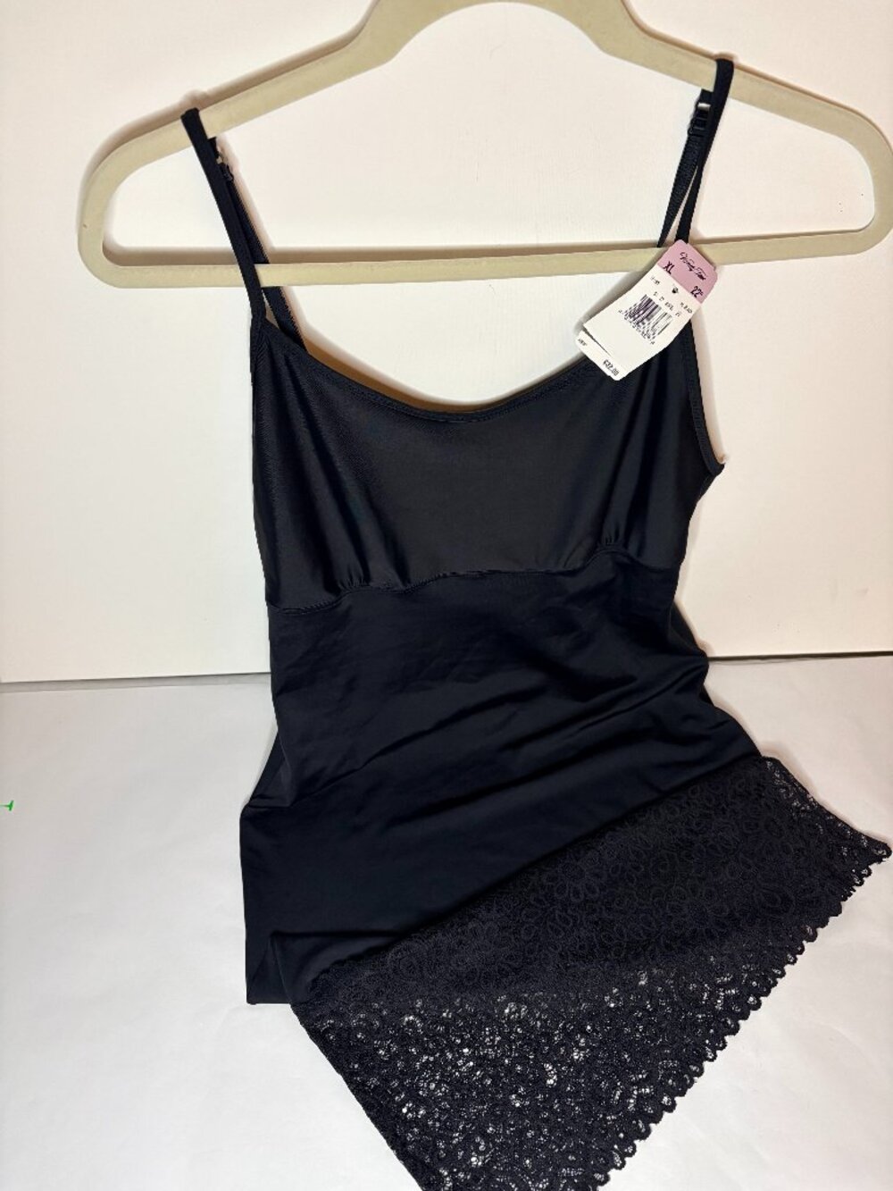Vanity Fair Women Black Full Slip Chemise 22" Smoothing Lace Trim Adjustable XL